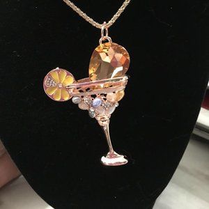 Martini Cocktail Rhinestone Necklace - costume Jewlery NEW   Dr2